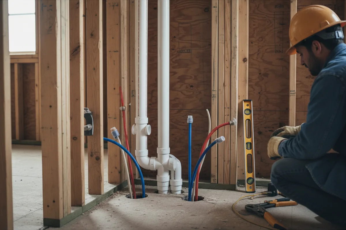 Drain and supply rough-in during Leak Detection in Topsfield